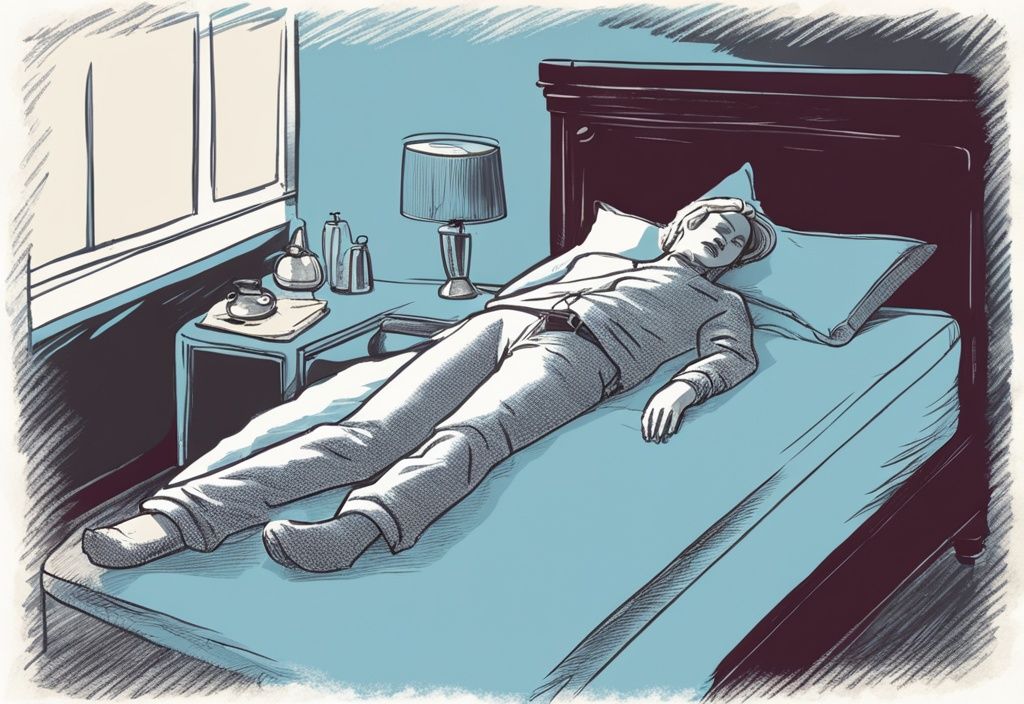 Vintage-Skizzenillustration einer Person, die bequem auf der Seite auf einer hervorgehobenen Matratze schläft, welche Matratze für Seitenschläfer zeigt.