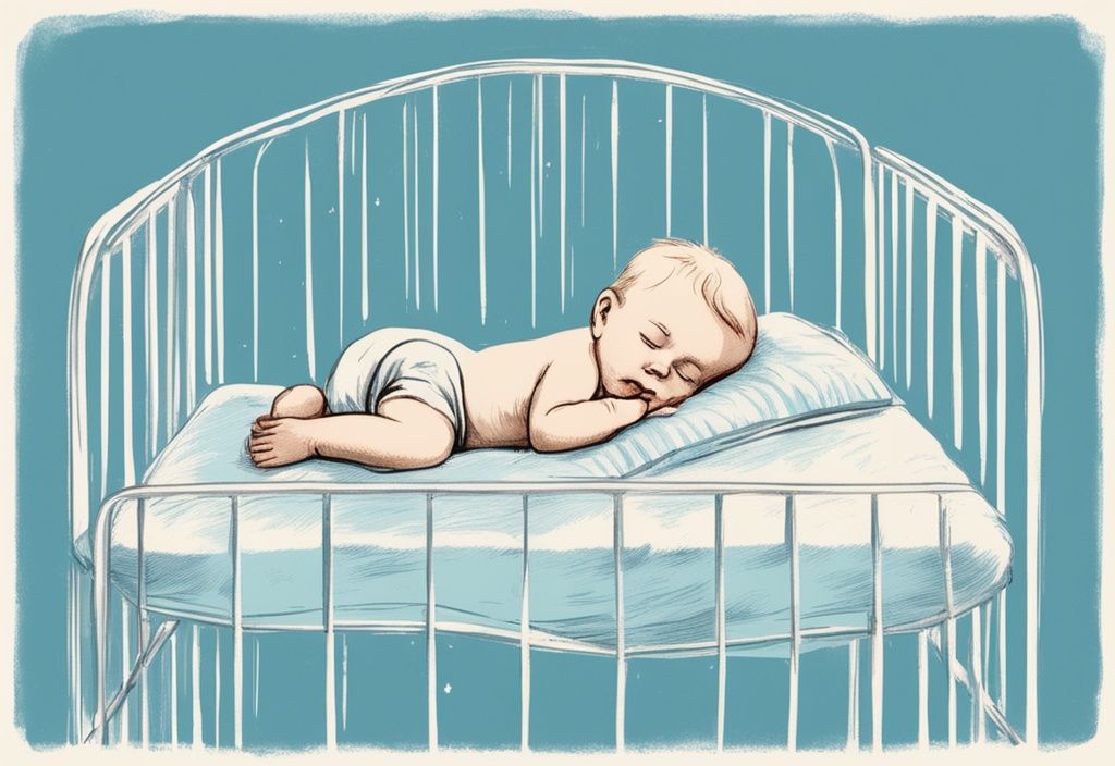 Vintage-Skizze eines friedlich schlafenden Babys in einem Kinderbett mit einer sicheren und komfortablen Matratze darunter, welche Matratze für Baby.