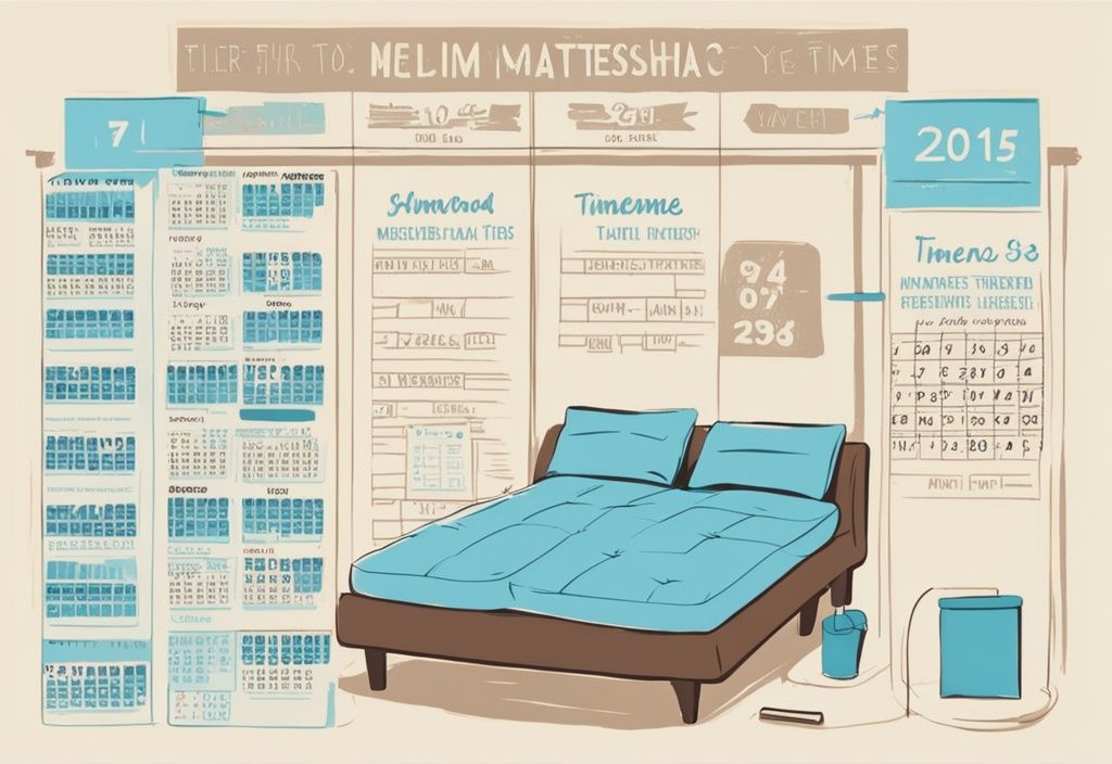 Vintage-Skizzen-Infografik mit Kalender zur empfohlenen Matratzenwendungszeiten im Jahr, Hauptfarbthema hellblau