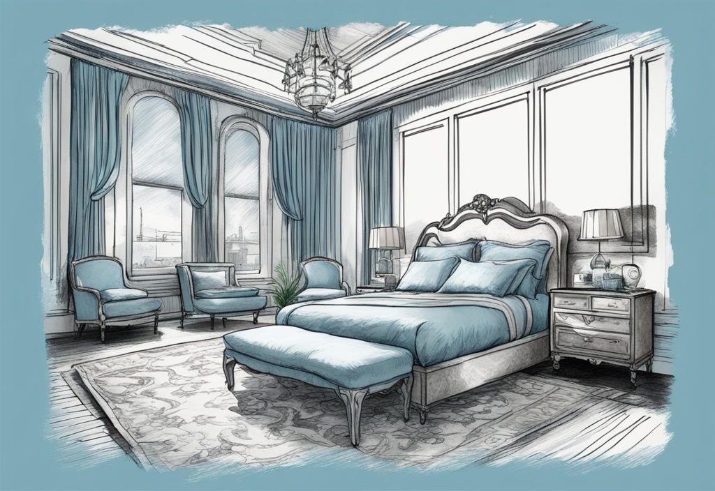 Luxuriöses Schlafzimmer mit großem, plüschigem Bett in Mako Satin Bettwäsche in zarten Farben, was ist Mako Satin Bettwäsche