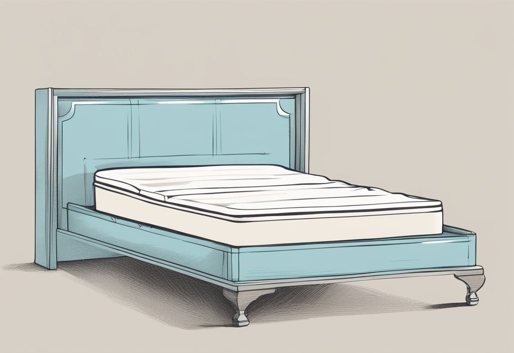 Vintage-Skizzenillustration eines Bettes mit Matratze und komfortablem Topper in Hellblau, warum Topper auf Matratze notwendig ist.