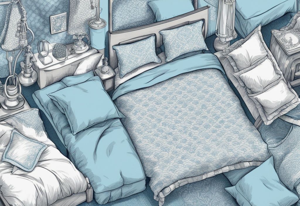 Vintage-Skizzenillustration von verschiedenen Mikrofasersets mit lebendigen Farben und Mustern, was ist Microfaser Bettwäsche
